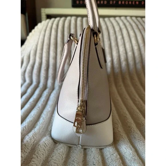 Coach Bicolor Crossgrain Leather Cora Dome Satchel Taupe Cream Handbag - Picture 9 of 13
